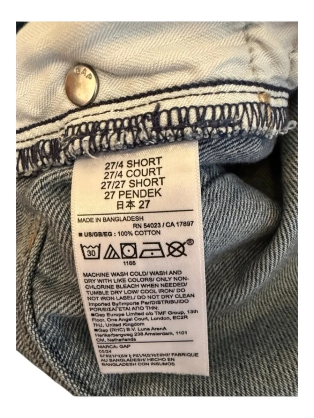 GAP 100% Cotton Hi Rise Horseshoe Jeans 27/4 Short Indigo Re-Posh Excel. Cond.
